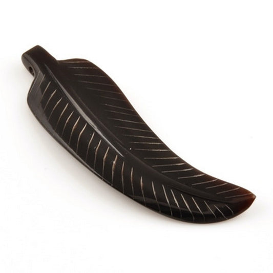 Carved-54x15mm Feather Pendant-Black