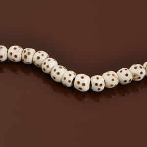 Carved-8mm Carved Rondelle Bead-Off White With Dots-Quantity 5