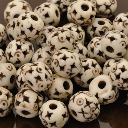 Carved-9x10mm White Rondelle Bead With Star Design-Quantity 12