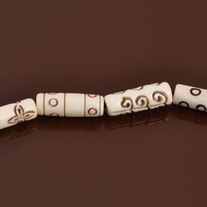 Carved-9x25mm Batik Tube Bead Mix-Off White-Quantity 4
