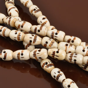 Carved Beads-10x15mm Skull-Off White-Quantity 5