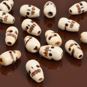 Carved Beads-10x15mm Skull-Off White-Quantity 5
