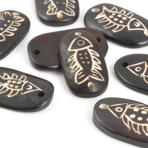 Carved Findings-28x17mm Oval Fish Connector-Dark Brown-Quantity 1