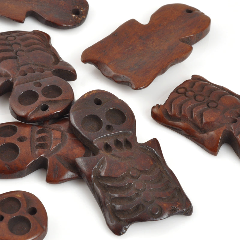 Carved Pendants-28x45mm Carved Skeleton Torso-Dark Brown-Quantity 1