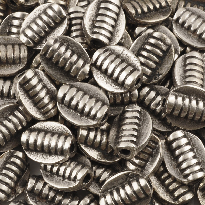 Casting-10x12mm Flat Round Oval Tube With Grooves-Antique Silver-Quantity 1