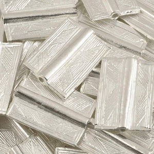 Casting-18x25mm Flat Rectangle Tube with Lines-Silver-Quantity 1
