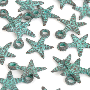 Casting Charm-12x14mm Tiny Graphic Starfish-Green Patina-Quantity 1