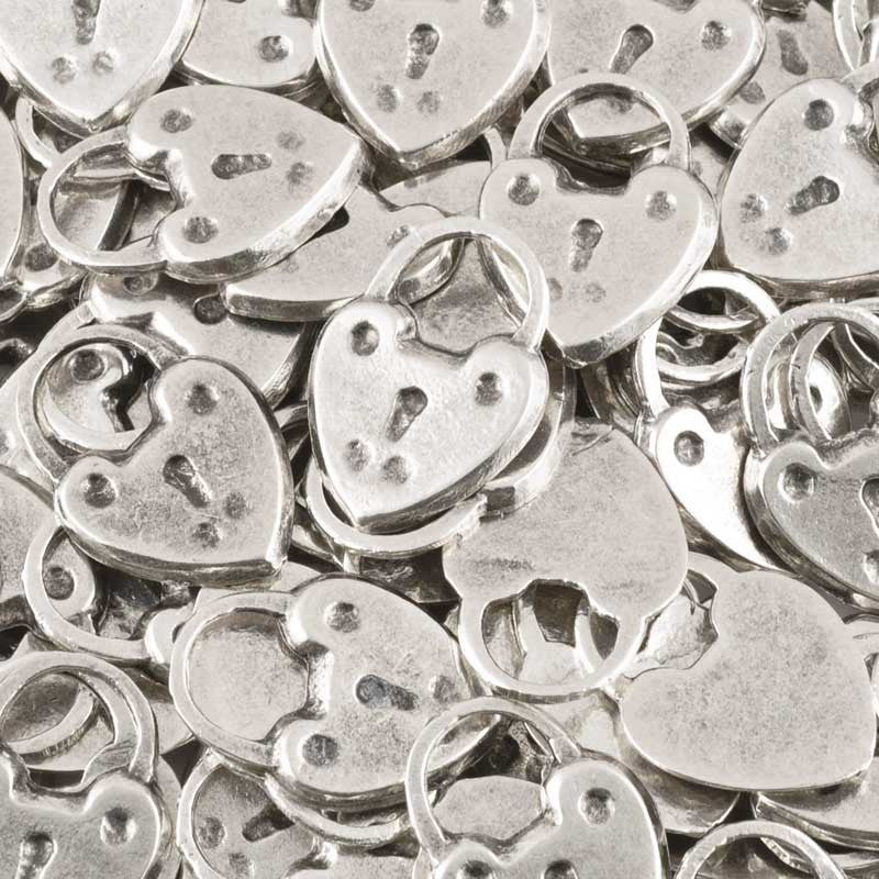 Casting Charm-14x20mm Heart Lock-Antique Silver