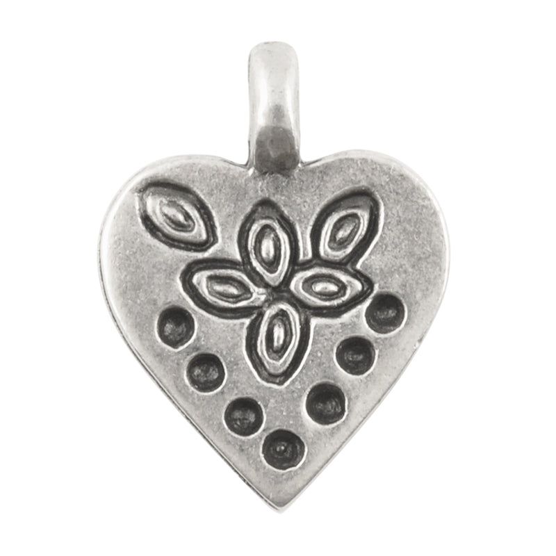 Casting Charm-18x23mm Stamped Heart-Antique Silver-Quantity 1