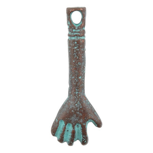 Casting Charm-8x23mm Arm With Hand-Green Patina