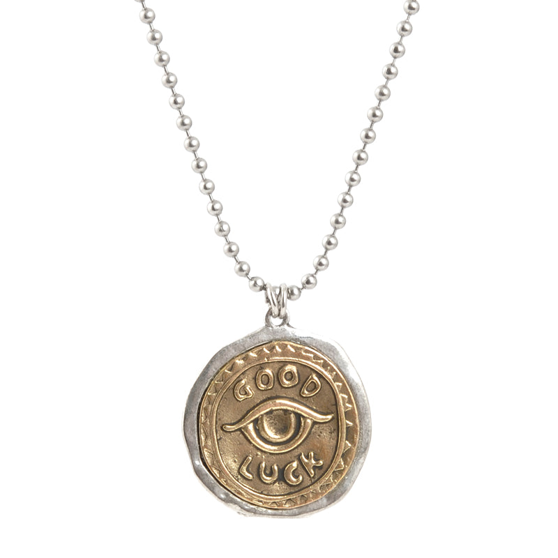 Casting Pendants-28mm Good Luck Eye-Silver Over Gold-Quantity 1