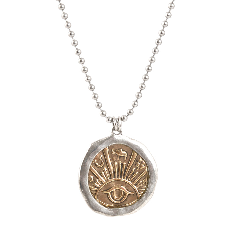 Casting Pendants-28mm Good Luck Eye-Silver Over Gold-Quantity 1