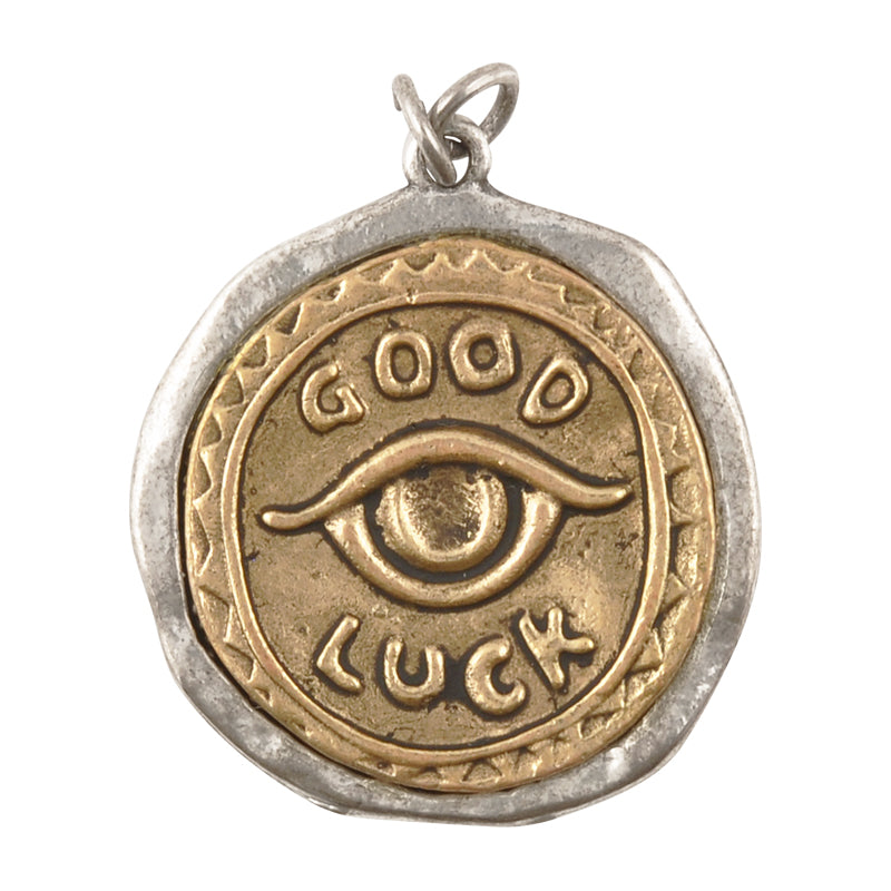 Casting Pendants-28mm Good Luck Eye-Silver Over Gold-Quantity 1