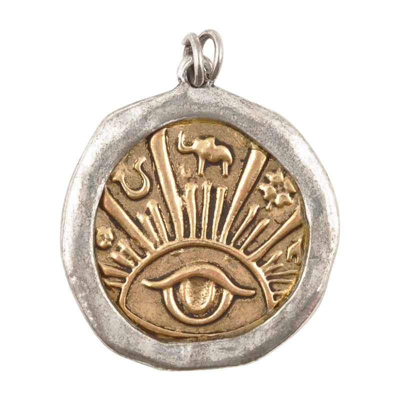 Casting Pendants-28mm Good Luck Eye-Silver Over Gold-Quantity 1