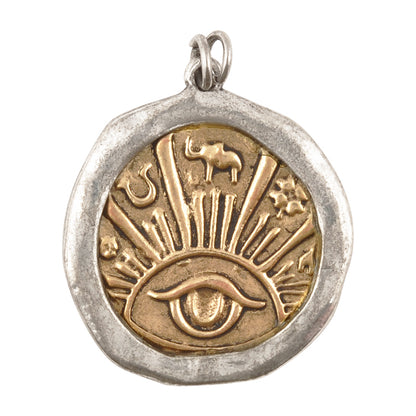 Casting Pendants-28mm Good Luck Eye-Silver Over Gold-Quantity 1