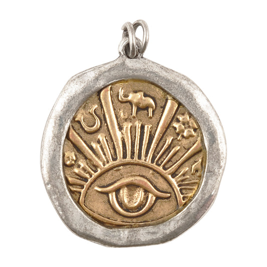 Casting Pendants-28mm Good Luck Eye-Silver Over Gold-Quantity 1