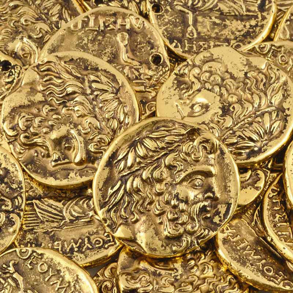 Casting-28x30mm Large Coin Pendant-Antique Gold