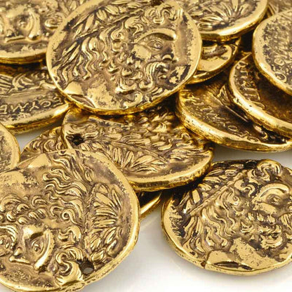 Casting-28x30mm Large Coin Pendant-Antique Gold