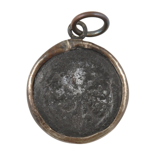 Casting Pendants-Brass-21mm Dharma Wheel-Metal Frame-Old Patina-Thailand-Quantity 1