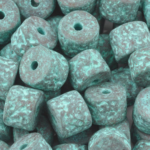 Ceramic Beads-10x13mm Coarse Round Tube-Green Patina