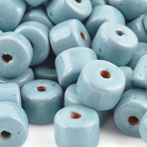 Ceramic Beads-10x13mm Round Tube-Stone Blue