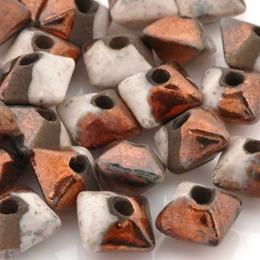 Ceramic Beads-11mm Octahedron-Raku Copper-Quantity 3