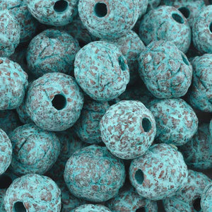 Ceramic Beads-12mm Coarse Round-Green Patina