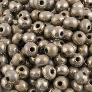 Ceramic Beads-12mm Round-Antique Chrome-Raku-Quantity 2