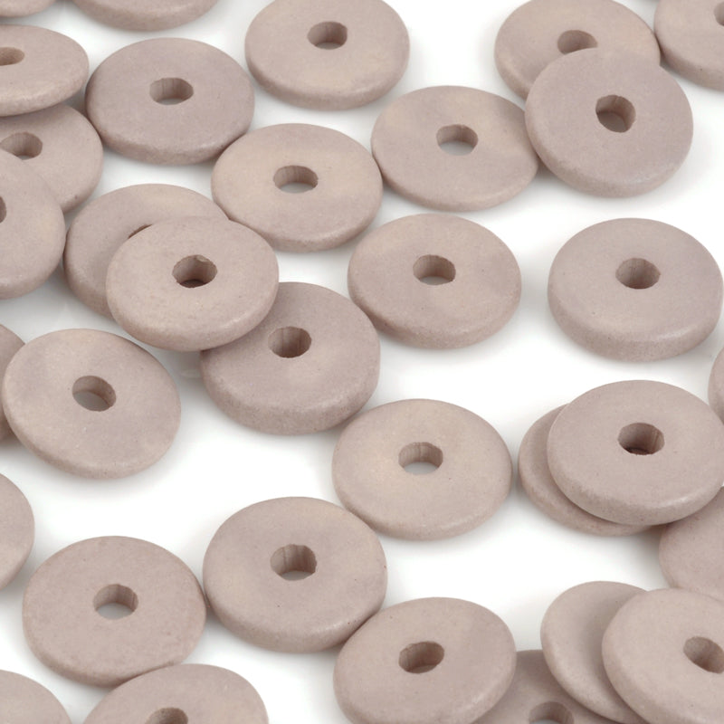 Ceramic Beads-13mm Round Disc-Dove Grey-Quantity 25