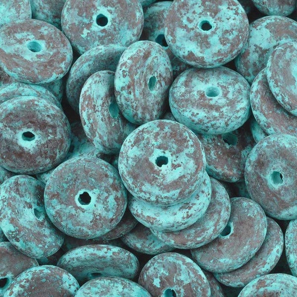 Ceramic Beads-13mm Round Disc-Green Patina