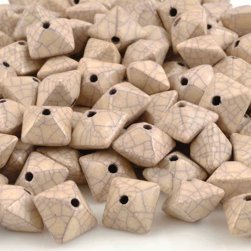 Ceramic Beads-15mm Octahedron-Antique Dust-Quantity 2