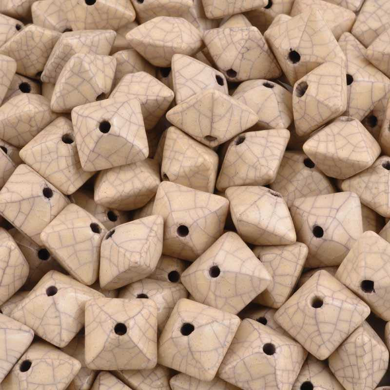 Ceramic Beads-15mm Octahedron-Antique Dust-Quantity 2