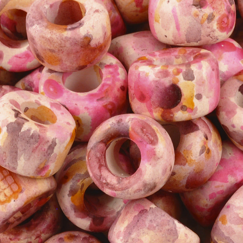 Ceramic Beads-15mm Rounded Tube-Pink Splash