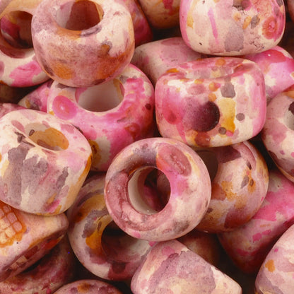 Ceramic Beads-15mm Rounded Tube-Pink Splash
