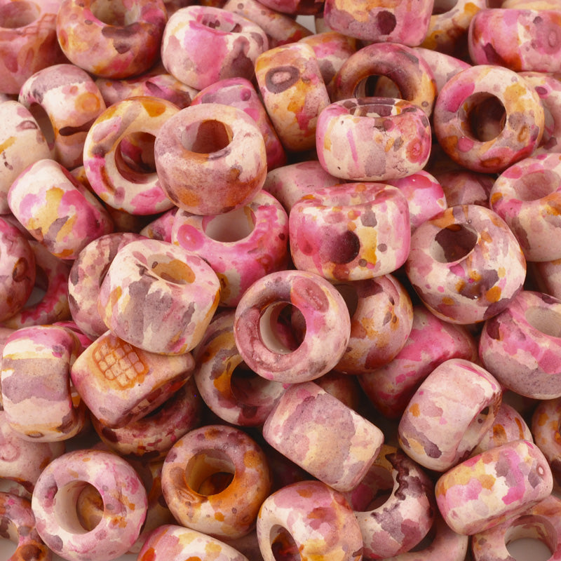 Ceramic Beads-15mm Rounded Tube-Pink Splash