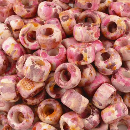 Ceramic Beads-15mm Rounded Tube-Pink Splash