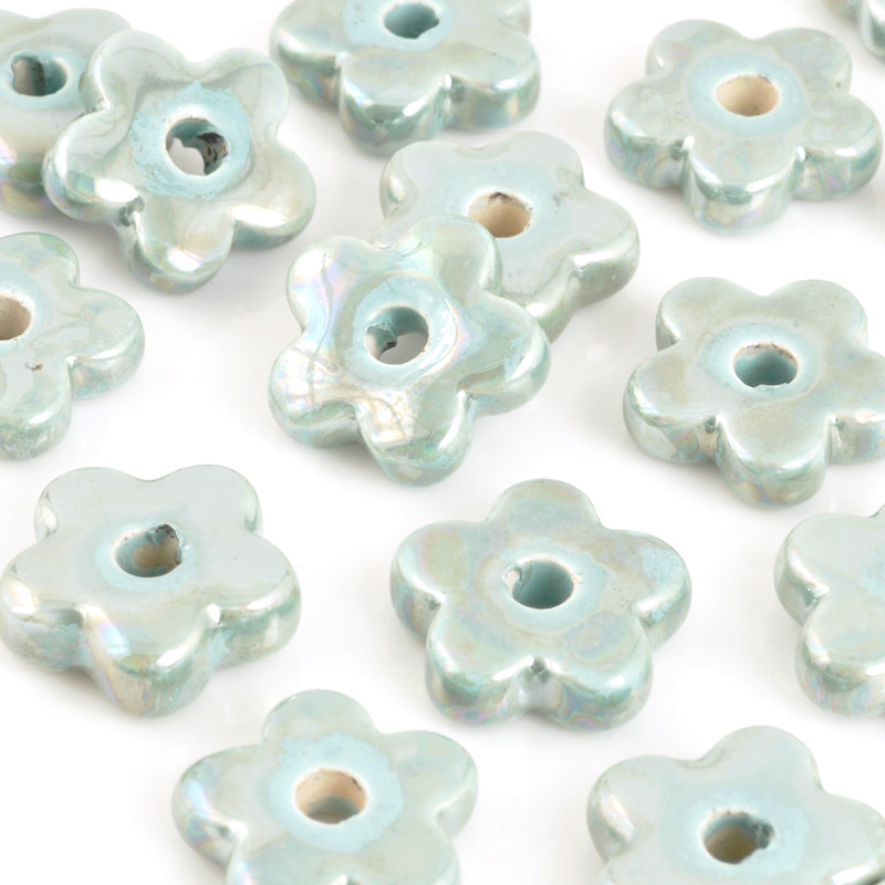 Ceramic Beads-16mm Flat Flower-Sea Glass-Quantity 1