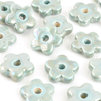 Ceramic Beads-16mm Flat Flower-Sea Glass-Quantity 1