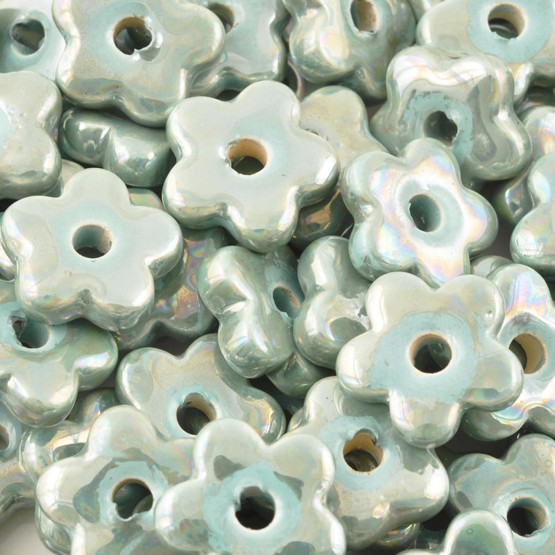 Ceramic Beads-16mm Flat Flower-Sea Glass-Quantity 1