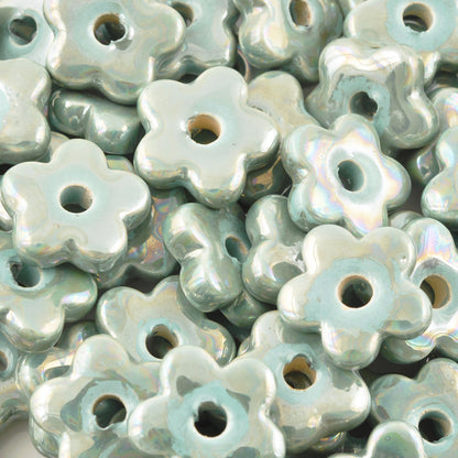 Ceramic Beads-16mm Flat Flower-Sea Glass-Quantity 1