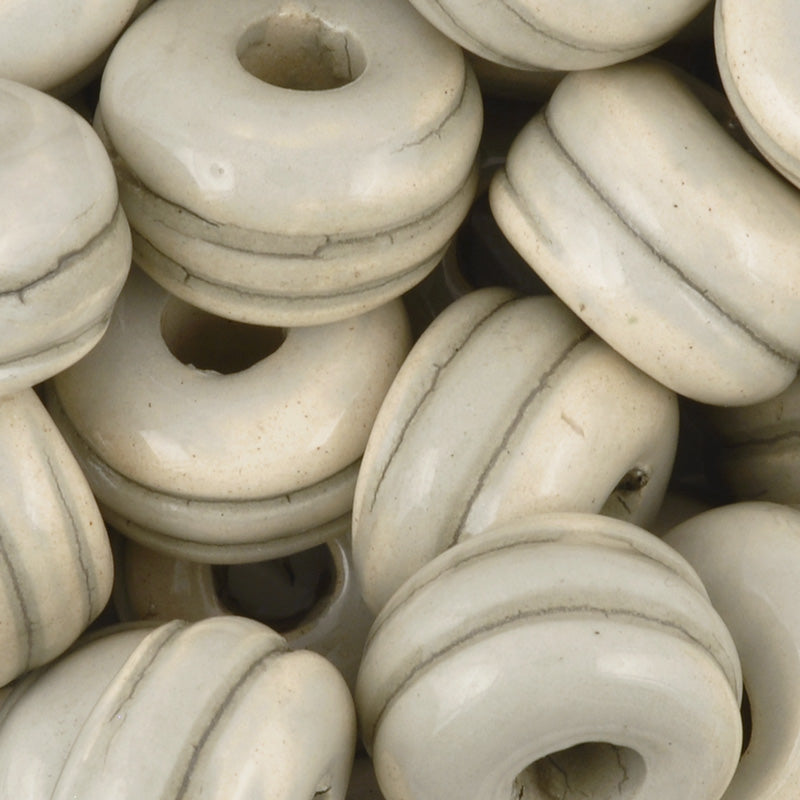 Ceramic Beads-17mm Rondelle Bead With Grooves-Taupe Sage Enamel