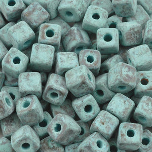 Ceramic Beads Wholesale-5mm Cube-Green Patina
