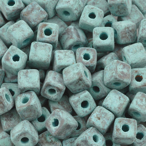 Ceramic Beads-5mm Cube-Green Patina