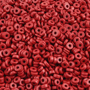 Ceramic Beads-6mm Round Disc-Red-Quantity 50