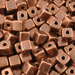 Ceramic Beads-7mm Cube-Antique Copper-Quantity 3