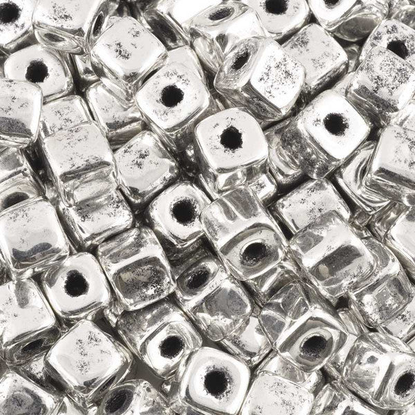 Ceramic Beads-7mm Cube-Antique Silver