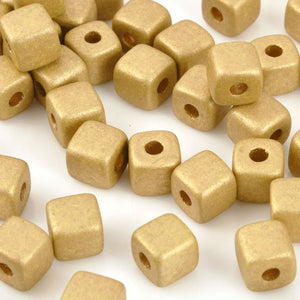 Ceramic Beads-7mm Cube-Earthy Metallic Gold
