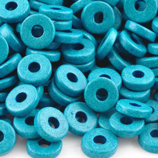 Ceramic Beads-8mm Round Disc-Azure-Quantity 50
