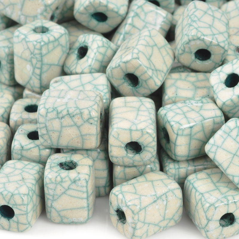 Ceramic Beads-8x10mm Rectangle Tube-Antique Turquoise