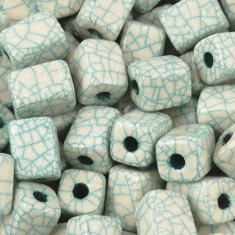 Ceramic Beads-8x10mm Rectangle Tube-Antique Turquoise